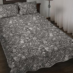 Grey And White Totem Pattern Print Quilt Bed Set