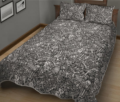 Grey And White Totem Pattern Print Quilt Bed Set