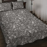 Grey And White Totem Pattern Print Quilt Bed Set