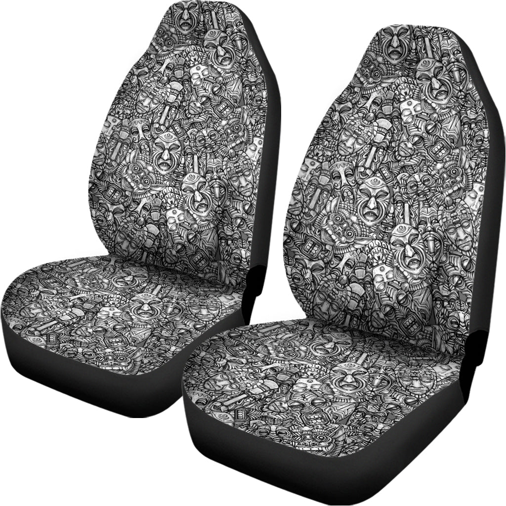 Grey And White Totem Pattern Print Universal Fit Car Seat Covers