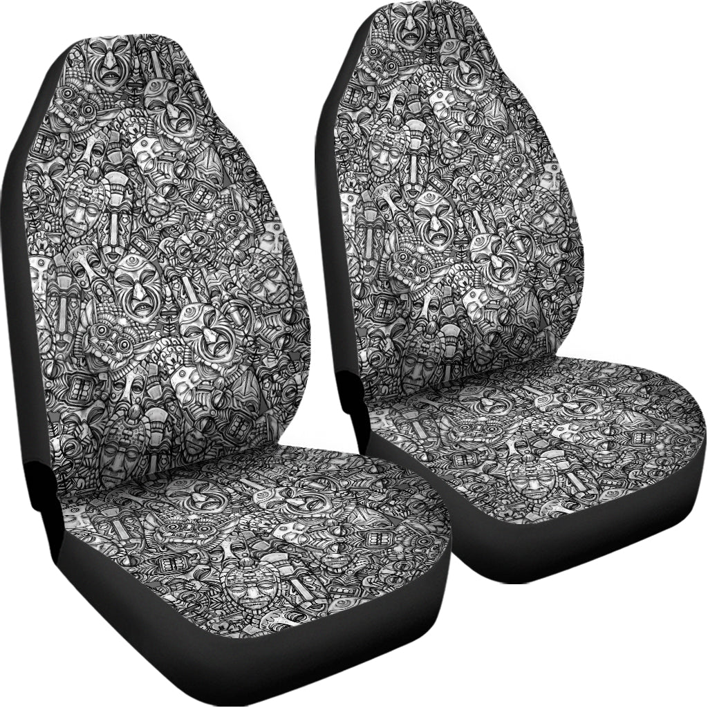 Grey And White Totem Pattern Print Universal Fit Car Seat Covers