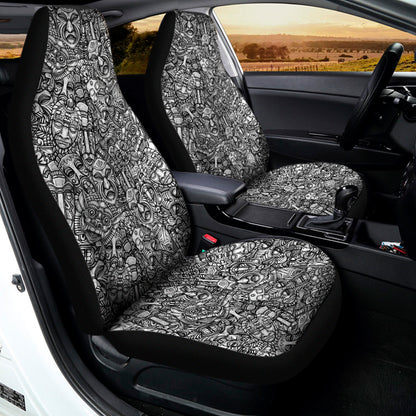 Grey And White Totem Pattern Print Universal Fit Car Seat Covers