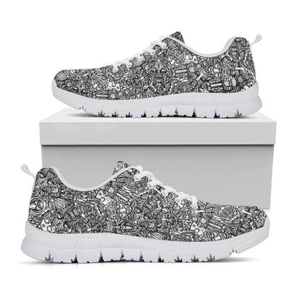 Grey And White Totem Pattern Print White Sneakers