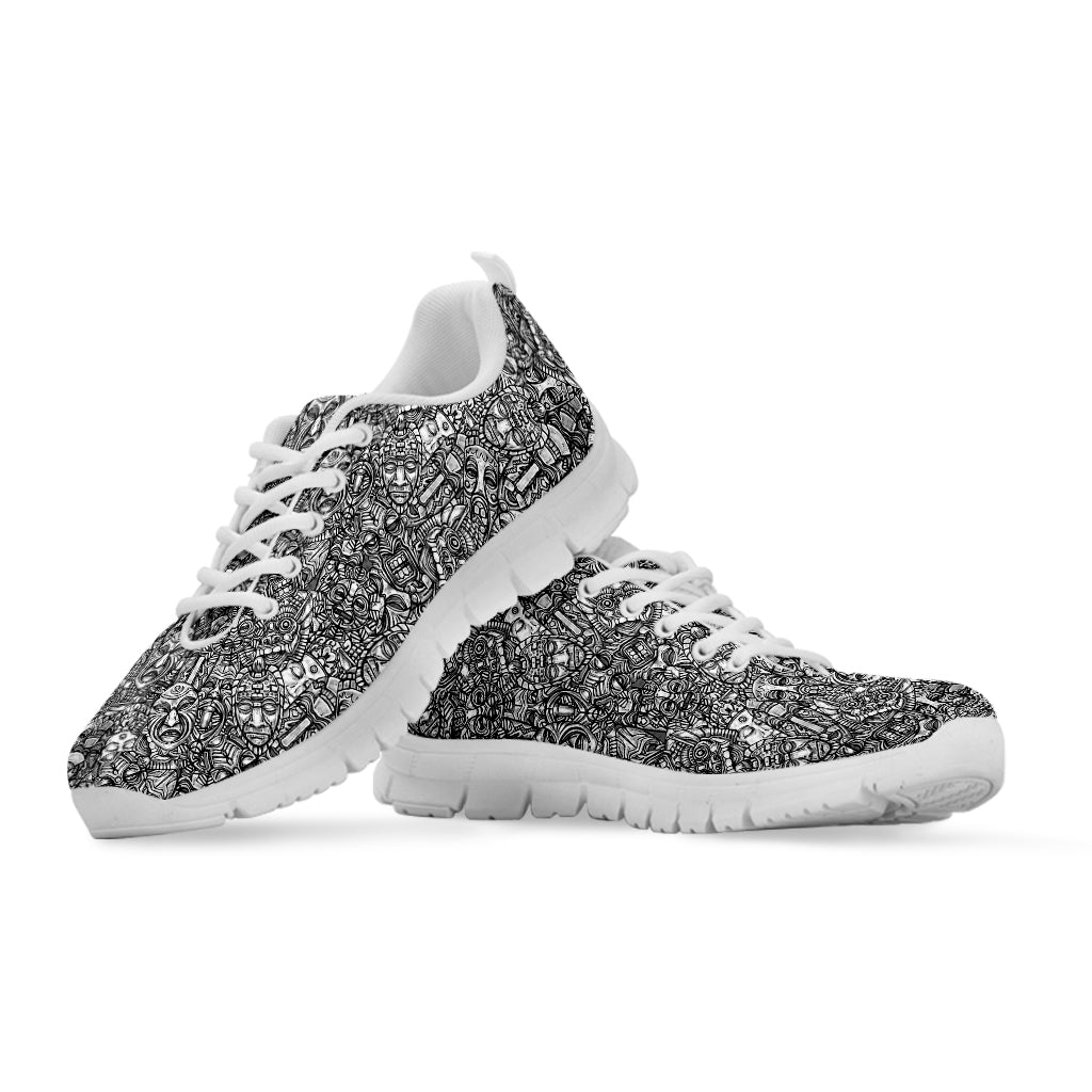 Grey And White Totem Pattern Print White Sneakers