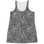 Grey And White Totem Pattern Print Women's Racerback Tank Top