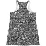 Grey And White Totem Pattern Print Women's Racerback Tank Top