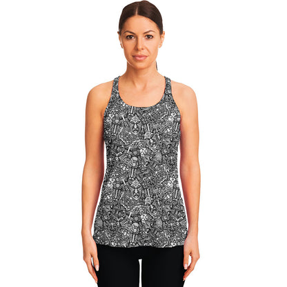 Grey And White Totem Pattern Print Women's Racerback Tank Top