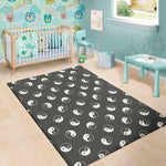 Grey And White Yin Yang Pattern Print Area Rug