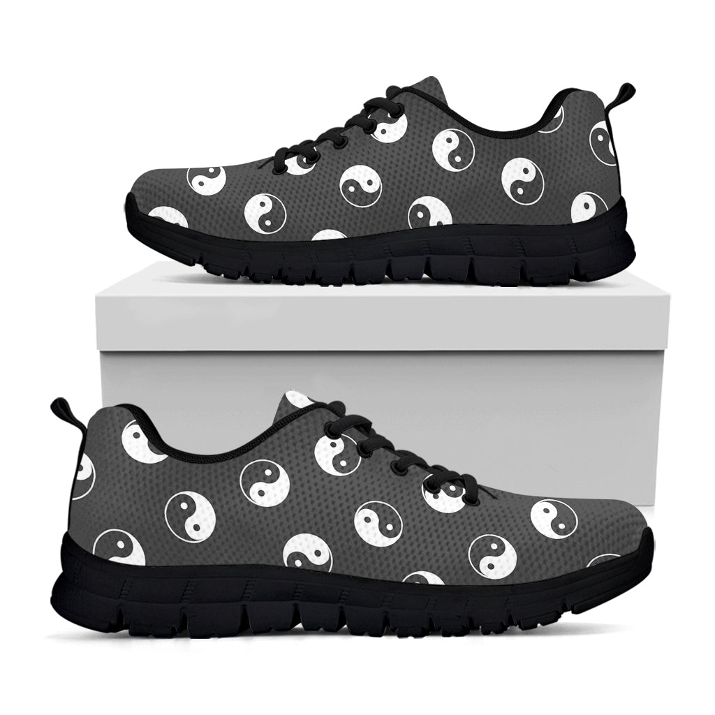 Grey And White Yin Yang Pattern Print Black Sneakers