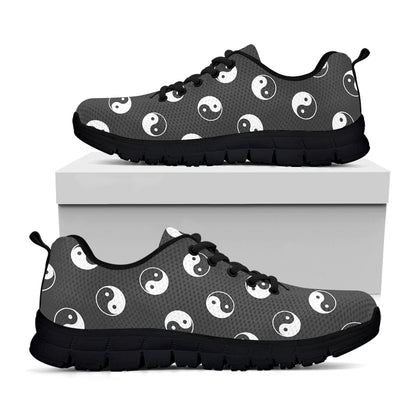 Grey And White Yin Yang Pattern Print Black Sneakers