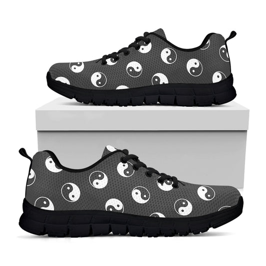 Grey And White Yin Yang Pattern Print Black Sneakers