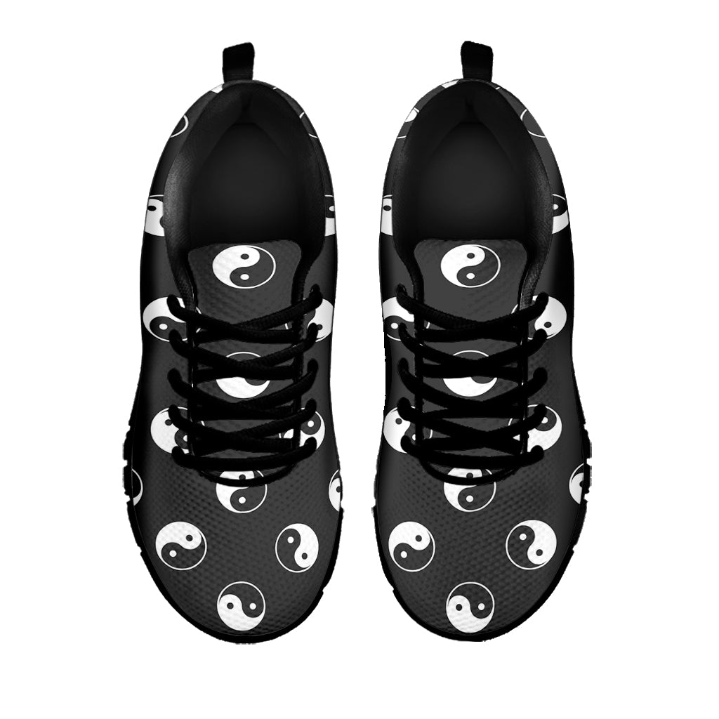Grey And White Yin Yang Pattern Print Black Sneakers