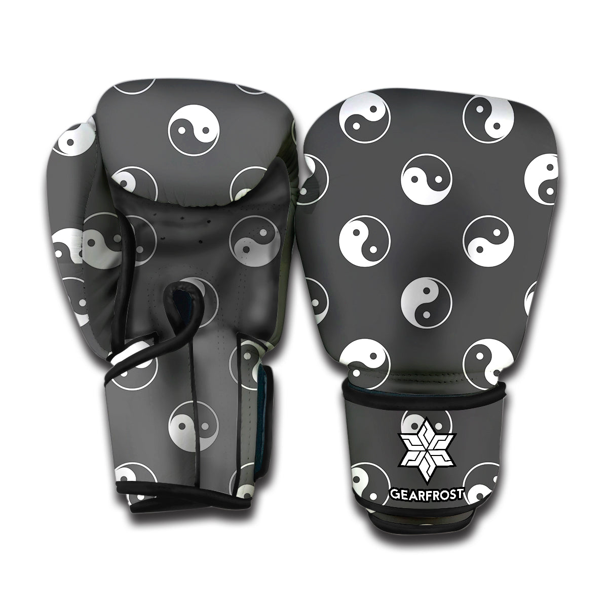 Grey And White Yin Yang Pattern Print Boxing Gloves