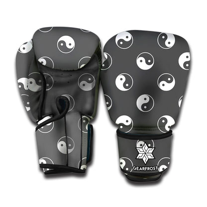 Grey And White Yin Yang Pattern Print Boxing Gloves