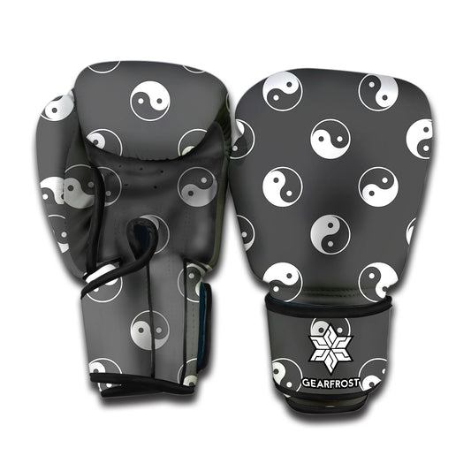Grey And White Yin Yang Pattern Print Boxing Gloves