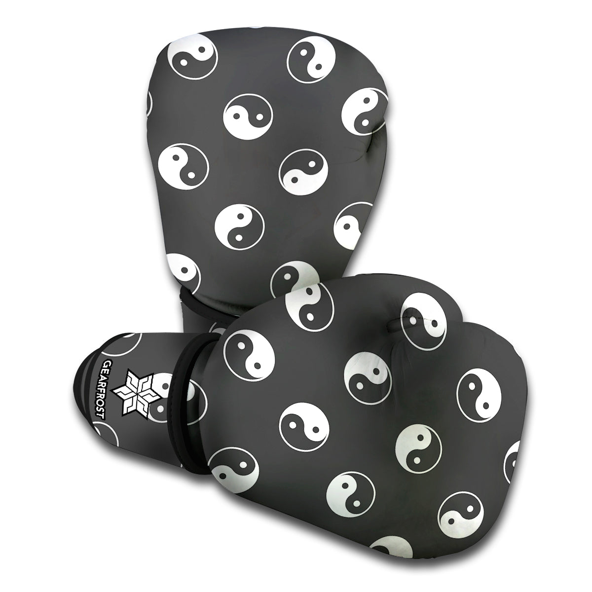 Grey And White Yin Yang Pattern Print Boxing Gloves
