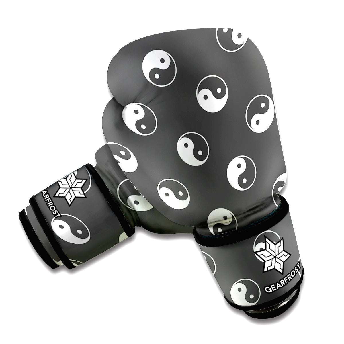 Grey And White Yin Yang Pattern Print Boxing Gloves
