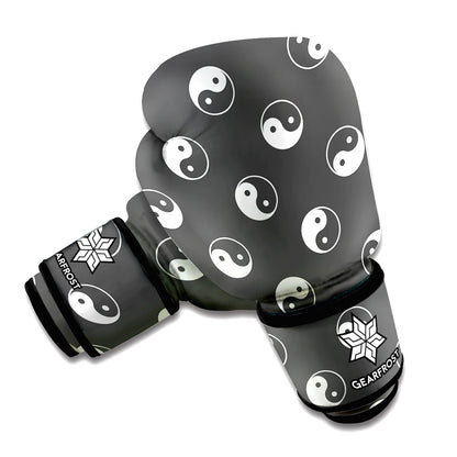 Grey And White Yin Yang Pattern Print Boxing Gloves