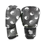 Grey And White Yin Yang Pattern Print Boxing Gloves