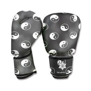 Grey And White Yin Yang Pattern Print Boxing Gloves