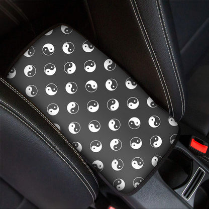 Grey And White Yin Yang Pattern Print Car Center Console Cover