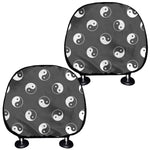Grey And White Yin Yang Pattern Print Car Headrest Covers