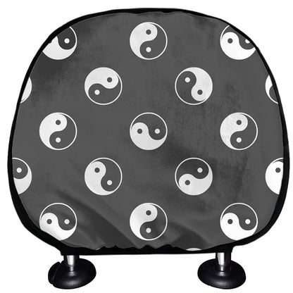 Grey And White Yin Yang Pattern Print Car Headrest Covers