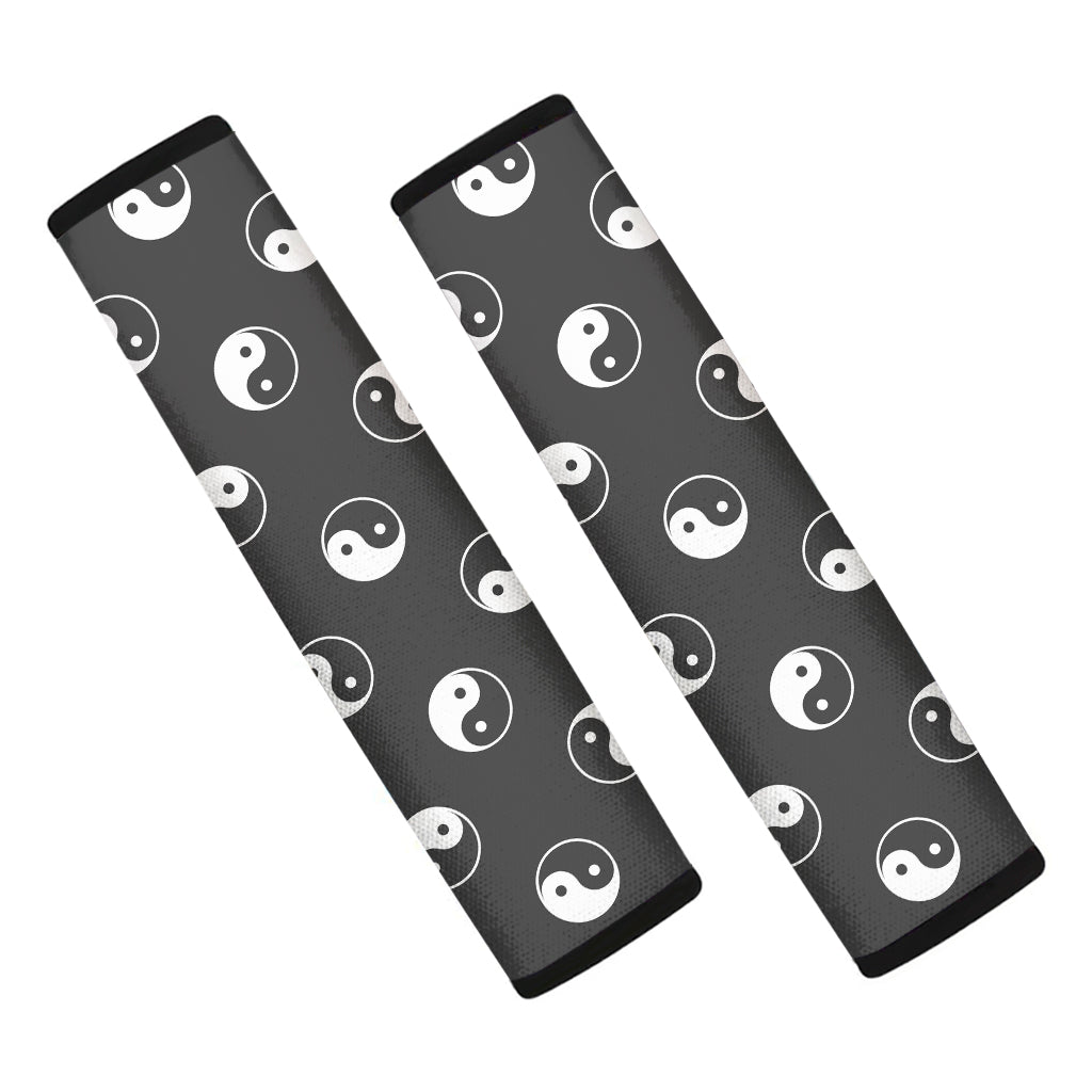 Grey And White Yin Yang Pattern Print Car Seat Belt Covers