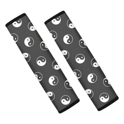 Grey And White Yin Yang Pattern Print Car Seat Belt Covers