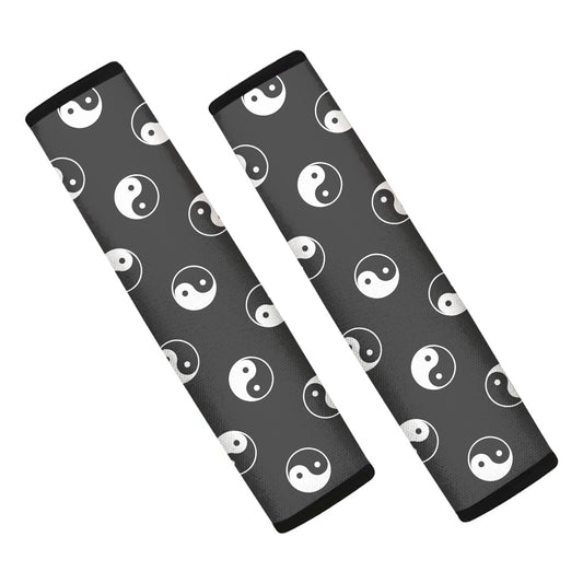 Grey And White Yin Yang Pattern Print Car Seat Belt Covers