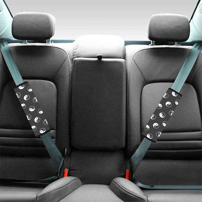 Grey And White Yin Yang Pattern Print Car Seat Belt Covers