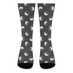 Grey And White Yin Yang Pattern Print Crew Socks