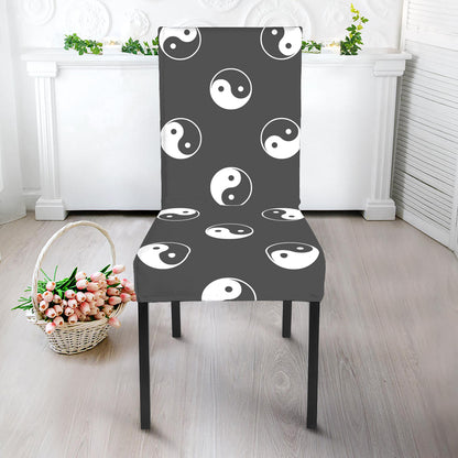 Grey And White Yin Yang Pattern Print Dining Chair Slipcover