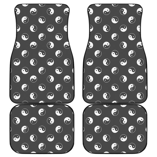 Grey And White Yin Yang Pattern Print Front and Back Car Floor Mats