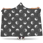 Grey And White Yin Yang Pattern Print Hooded Blanket