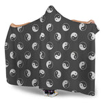 Grey And White Yin Yang Pattern Print Hooded Blanket
