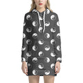 Grey And White Yin Yang Pattern Print Pullover Hoodie Dress