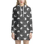 Grey And White Yin Yang Pattern Print Hoodie Dress