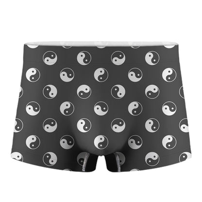 Grey And White Yin Yang Pattern Print Men's Boxer Briefs