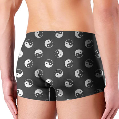 Grey And White Yin Yang Pattern Print Men's Boxer Briefs