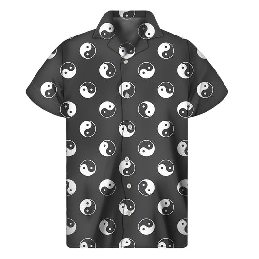 Grey And White Yin Yang Pattern Print Men's Short Sleeve Shirt