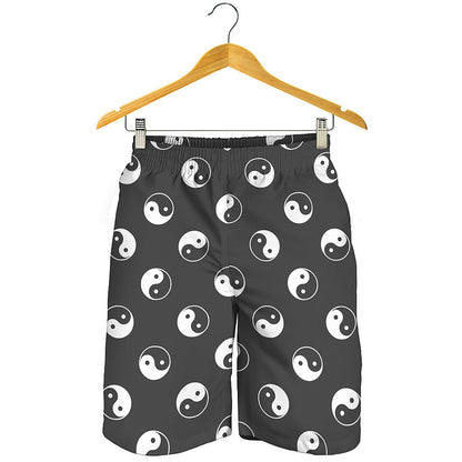 Grey And White Yin Yang Pattern Print Men's Shorts