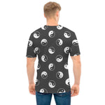 Grey And White Yin Yang Pattern Print Men's T-Shirt