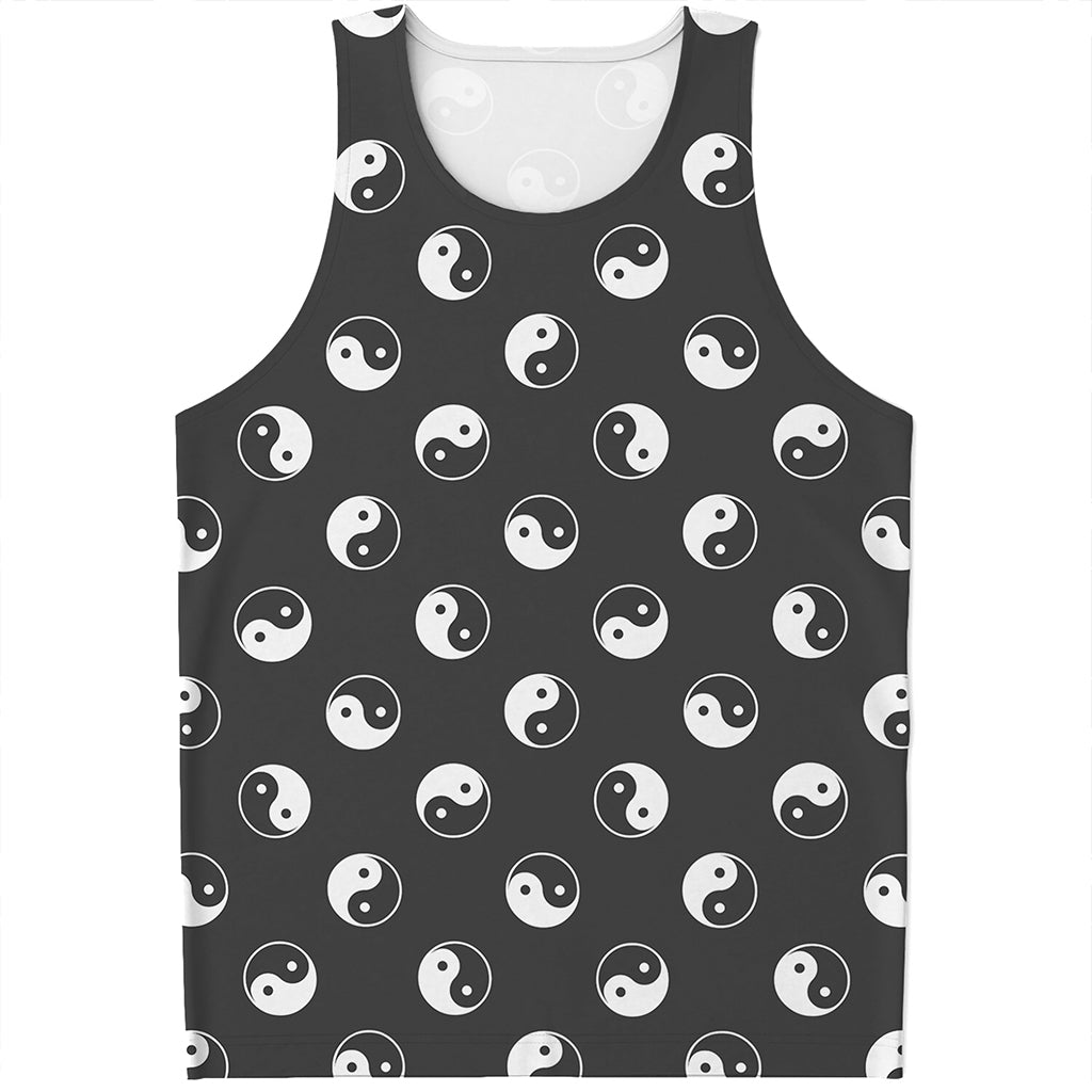 Grey And White Yin Yang Pattern Print Men's Tank Top