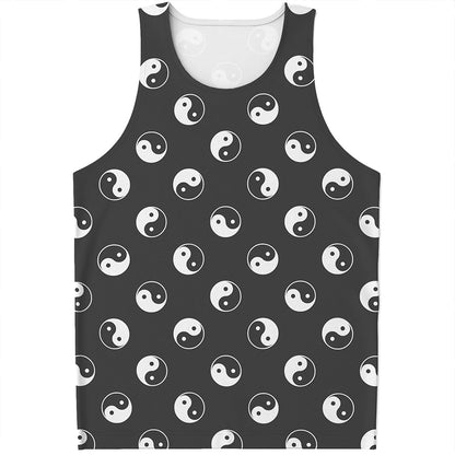 Grey And White Yin Yang Pattern Print Men's Tank Top