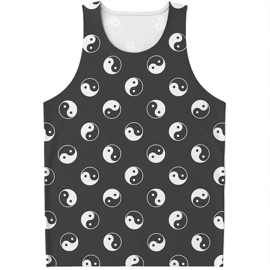 Grey And White Yin Yang Pattern Print Men's Tank Top