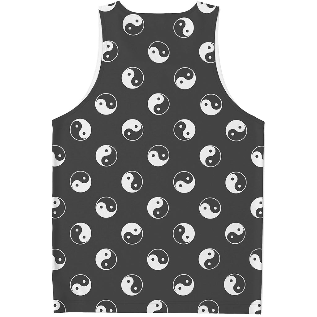 Grey And White Yin Yang Pattern Print Men's Tank Top
