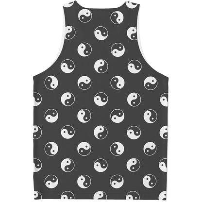Grey And White Yin Yang Pattern Print Men's Tank Top