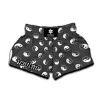 Grey And White Yin Yang Pattern Print Muay Thai Boxing Shorts
