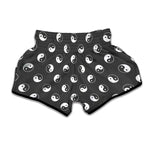 Grey And White Yin Yang Pattern Print Muay Thai Boxing Shorts